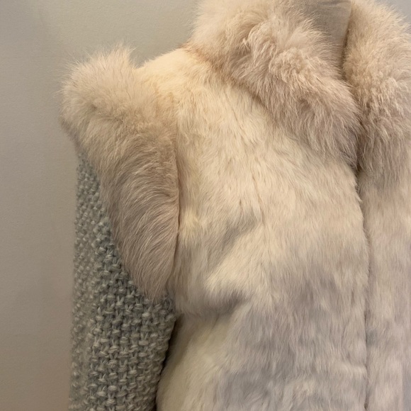 Niki Vintage Woman’s Off White Fur w Gray Textured Knit Sleeves 80’z Retro / M - Picture 2 of 8